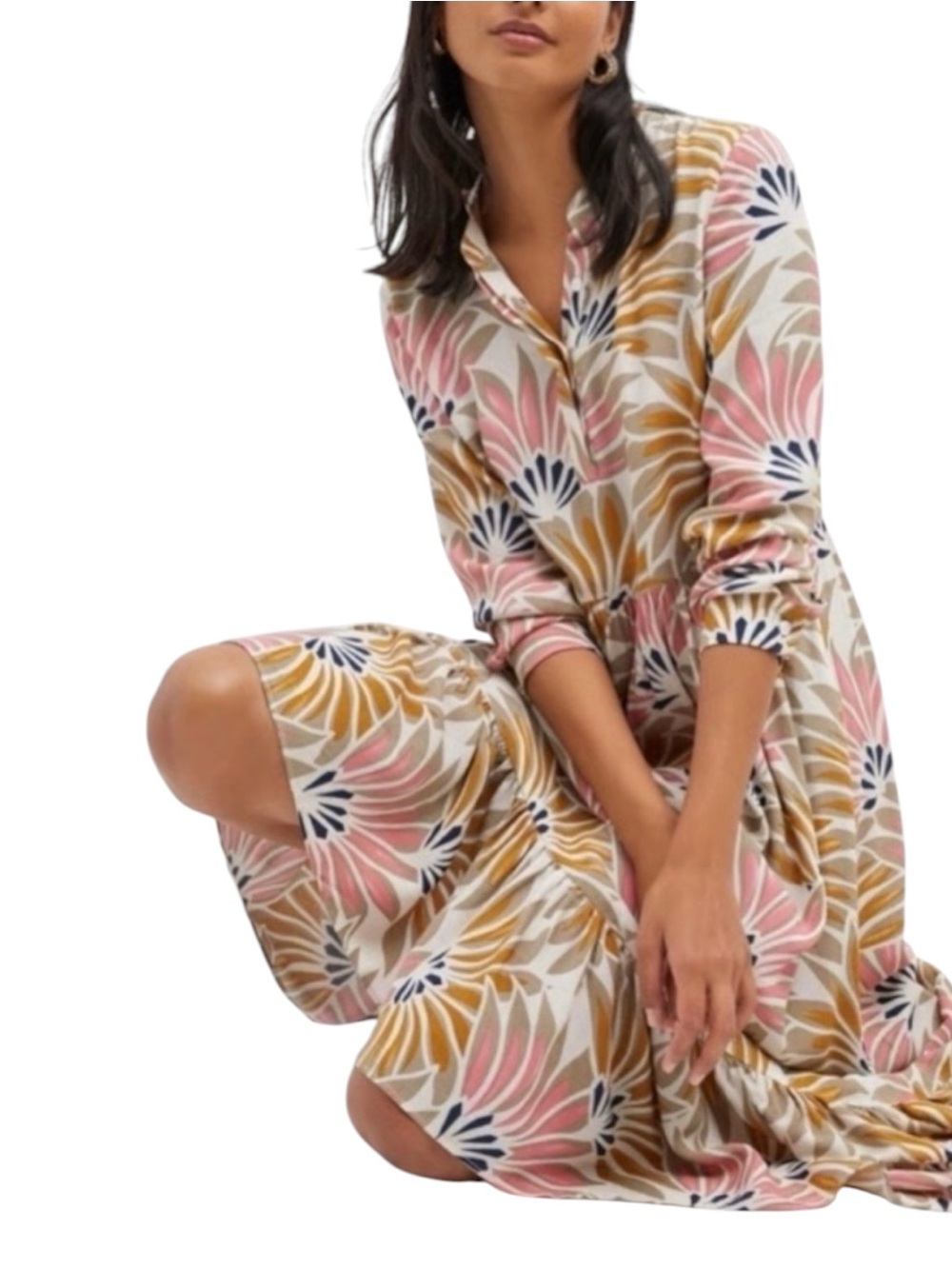MARE MARE x ANTHROPOLOGIE Lynda Boho Long Sleeve Maxi Dress in Pink/Gold Size S - Picture 3 of 12